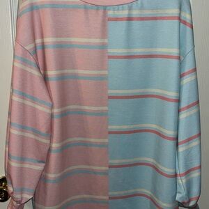 Womens Striped Round Neck Oversized Color Block Long Sleeve Shirts Casual